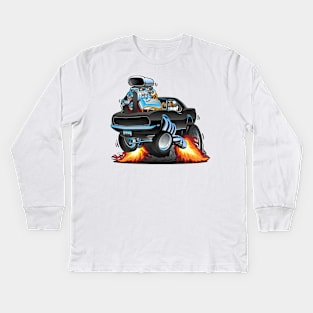 Classic Sixties American Muscle Car Popping a Wheelie Cartoon Illustration Kids Long Sleeve T-Shirt